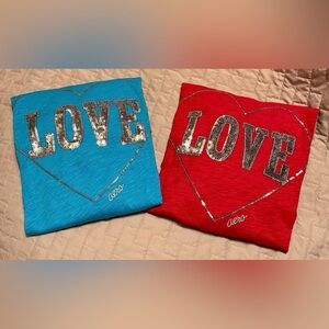 Aeropostale Women's 1 Blue 1 Red Love Graphic Long Sleeve Shirts